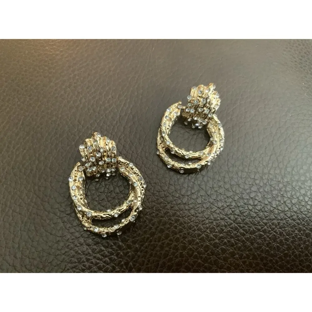 Ettika Hoop Crystal Buckle Pave Link Molten Earrings Boho Hammered CZ VTG - Picture 6 of 8